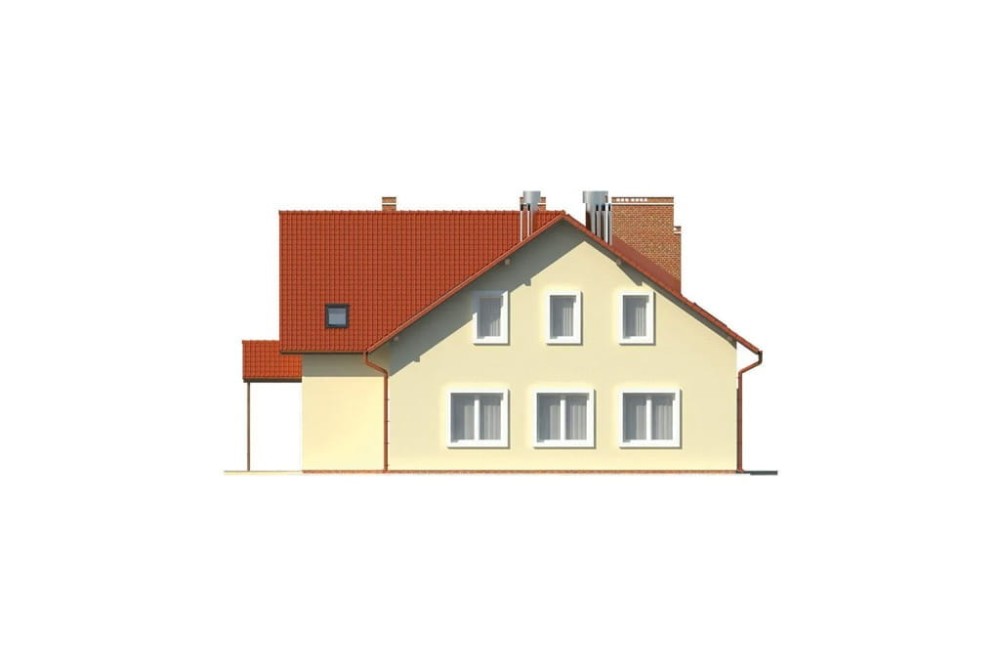 Projekt restauracji, domu weselnego LK-18 C,  parterowy z poddaszem użytkowym, częściowo podpiwniczony - elewacja prawa