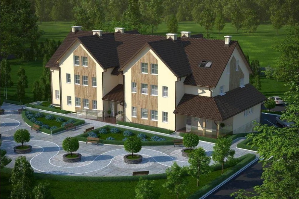 Projekt pensjonatu LK-20 C, piętrowy z poddaszem nieużytkowym (do adaptacji), podpiwniczony - kolorystyka wersja 4