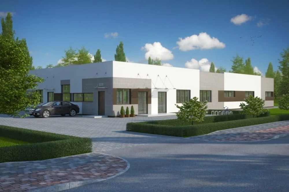 Projekt budynku produkcji spożywczej LK-49, parterowy, bez podpiwniczenia - kolorystyka wersja 2