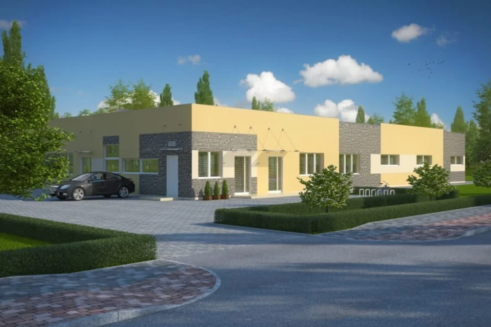 Projekt budynku produkcji spożywczej LK-49, parterowy, bez podpiwniczenia - kolorystyka wersja 3