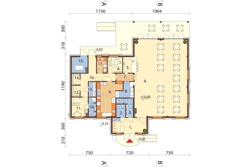 Projekt restauracji LK-01 C, budynek parterowy, niepodpiwniczony - rzut parteru