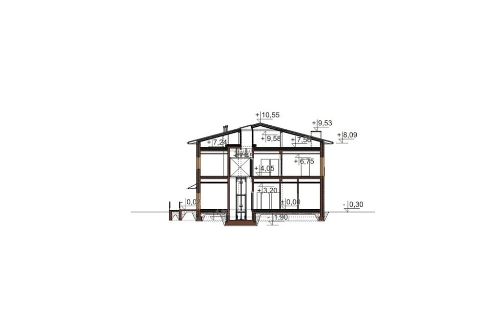 Projekt budynku K-124 - przekrój D-D