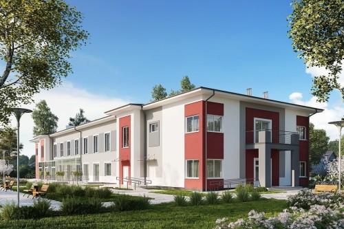 Projekt domu opieki dla osób starszych  LK-124, piętrowy, niepodpiwniczony i bez garażu-kolorystyka wersja 1