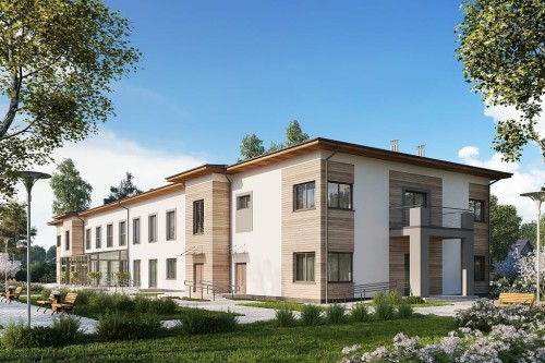 Projekt domu opieki dla osób starszych  LK-124, piętrowy, niepodpiwniczony i bez garażu-kolorystyka wersja 2