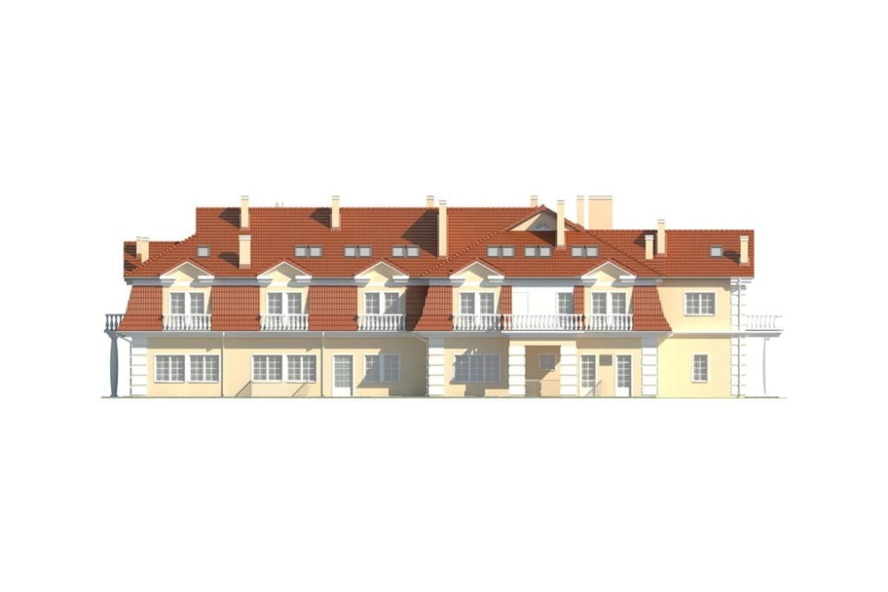 Projekt hotelu, pensjonatu  LK-12 B, piętrowy z poddaszem użytkowym, podpiwniczony - elewacja lewa