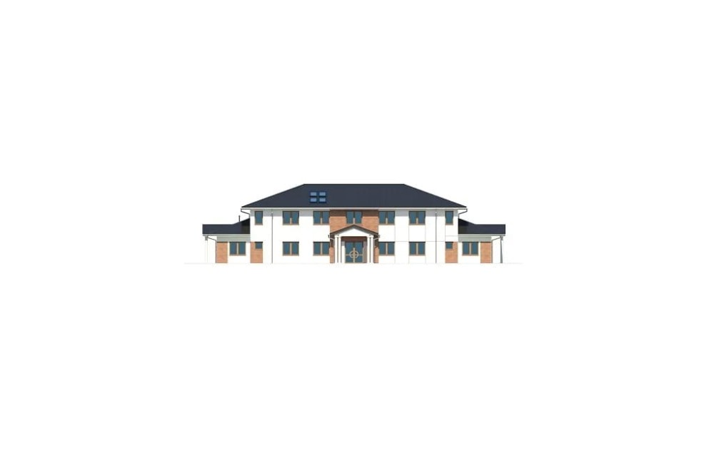 Projekt domu opieki  K-126, niepodpiwniczony i posiada dwie kondygnacje nadziemne - elewacja frontowa