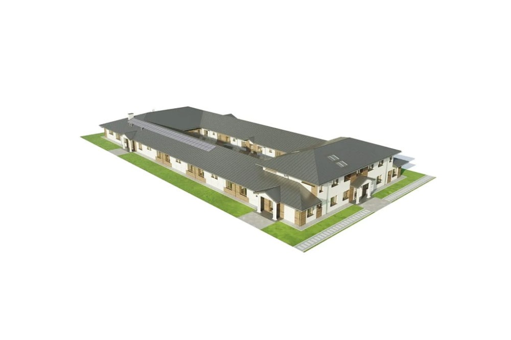 Projekt domu opieki  K-126, niepodpiwniczony i posiada dwie kondygnacje nadziemne - model