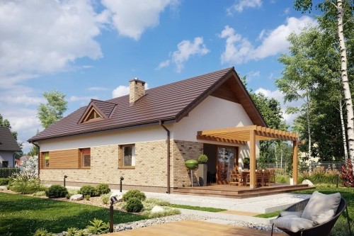 Projekt domu Miłaczyn 2 tech. L-6662 tech.,parterowy z poddaszem użytkowym, jednorodzinny, nowoczesny, bez garażu, bez podpiwniczenia -wizualizacja elewacji ogrodowej