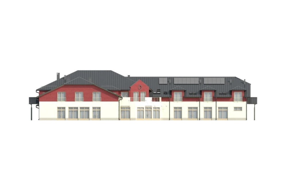 Projekt budynku usługowo-gastronomicznego z zapleczem noclegowym LK-40 A,  parterowy z poddaszem użytkowym, bez podpiwniczenia - elewacja lewa