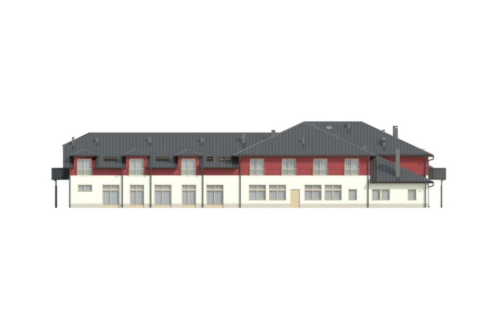 Projekt budynku usługowo-gastronomicznego z zapleczem noclegowym LK-40 A,  parterowy z poddaszem użytkowym, bez podpiwniczenia - elewacja prawa