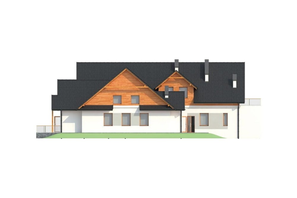 Projekt restauracji, domu weselnego LK-52, parterowy z częściowym poddaszem użytkowym, niepodpiwniczony - elewacja prawa