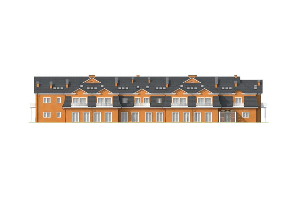 Projekt hotelu K-57, piętrowy z poddaszem użytkowym, niepodpiwniczony, bez garażu - elewacja frontowa