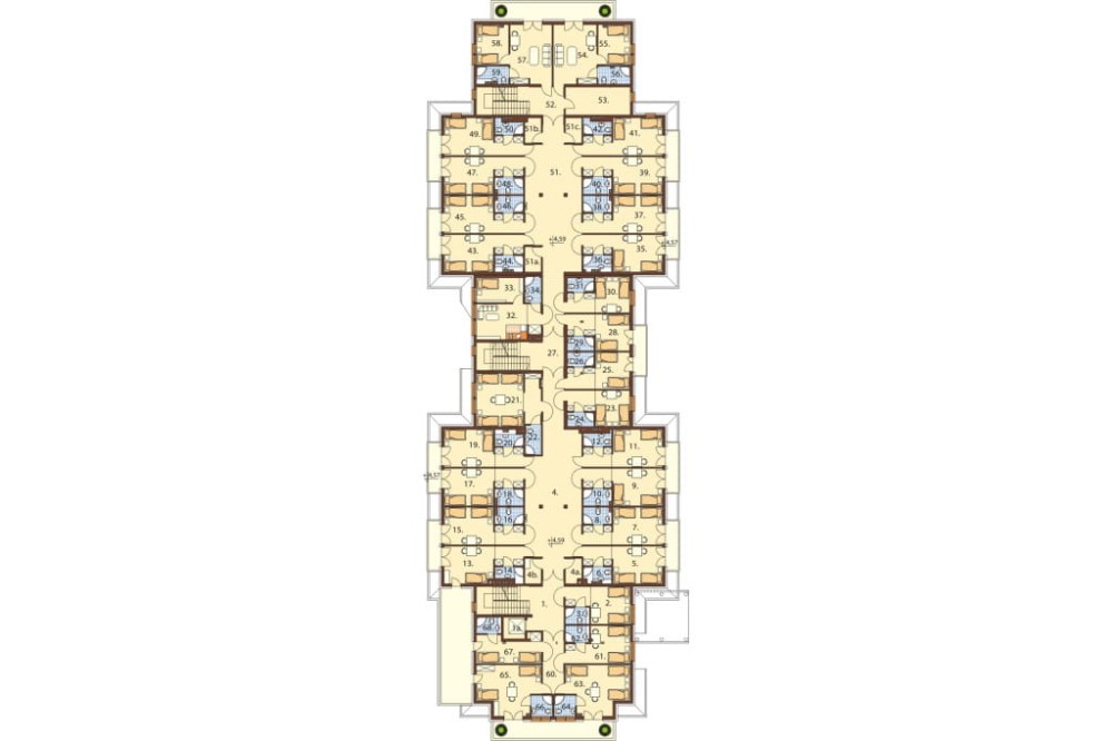 Projekt hotelu LK-57, piętrowy z poddaszem użytkowym, niepodpiwniczony, bez garażu - rzut piętra