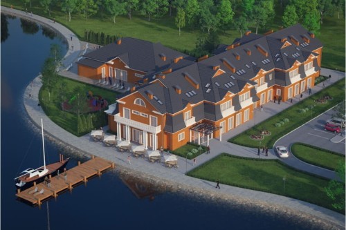 Projekt hotelu LK-57, piętrowy z poddaszem użytkowym, niepodpiwniczony, bez garażu - kolorystyka wersja 1