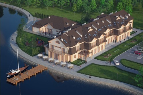 Projekt hotelu LK-57, piętrowy z poddaszem użytkowym, niepodpiwniczony, bez garażu - kolorystyka wersja 2