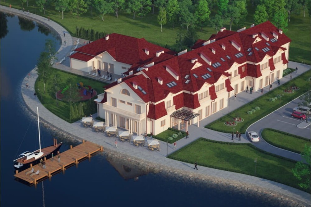Projekt hotelu LK-57, piętrowy z poddaszem użytkowym, niepodpiwniczony, bez garażu - kolorystyka wersja 4