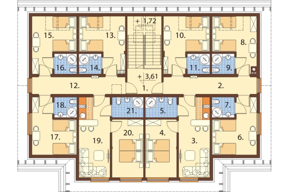 Projekt motelu LK-61 D, niepodpiwniczony, posiada 2 kondygnacje nadziemne - rzut poddasza