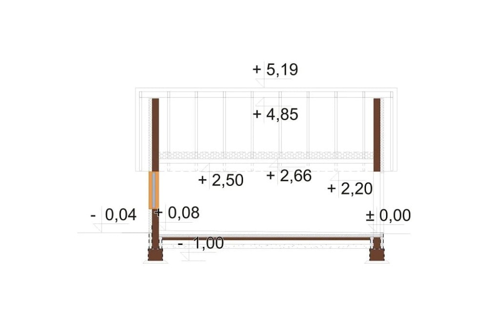 Projekt garażu dwustanowiskowego ZG-109, parterowy, bez piwnicy, bez poddasza - przekrój A-A