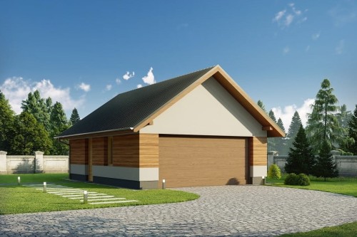 Projekt garażu dwustanowiskowego LZG-109, parterowy, bez piwnicy, bez poddasza - kolorystyka wersja 2