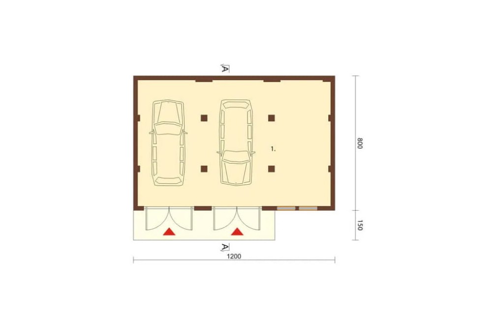 Projekt garażu dwustanowiskowego ZG-27, parterowy, bez podpiwniczenia - rzut parteru