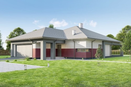 Projekt domu Elgi 2 tech. L-6754 tech.,parterowy, jednorodzinny, tradycyjnego, z garażem dwustanowiskowym, bez podpiwniczenia-kolorystyka wersja 2