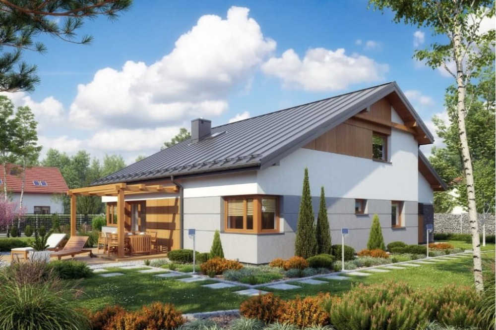 Projekt domu Nasturczynek 2 tech. L-6564 tech., parterowy z poddaszem do adaptacji, jednorodzinny, tradycyjny z garażem, bez podpiwniczenia -wizualizacja elewacji lewej