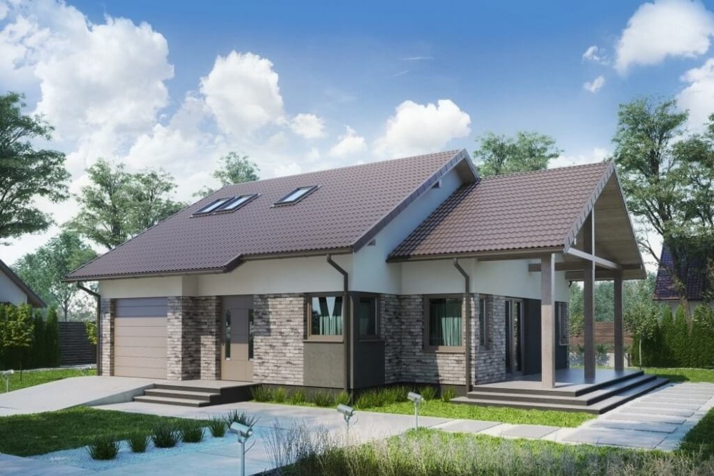Projekt domu Przetacznik 2 tech. L-6629 tech., parterowy z poddaszem użytkowym, jednorodzinny, tradycyjny, z garażem, bez podpiwniczenia-kolorystyka wersja 3