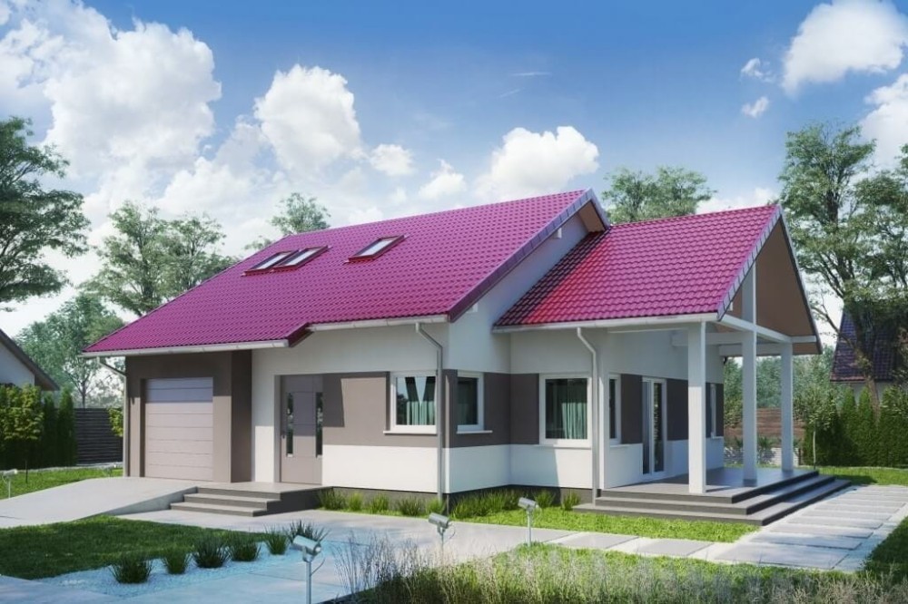 Projekt domu Przetacznik 2 tech. L-6629 tech., parterowy z poddaszem użytkowym, jednorodzinny, tradycyjny, z garażem, bez podpiwniczenia-kolorystyka wersja 4