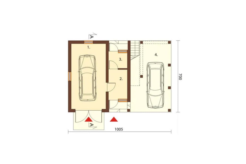 Projekt budynku garażowo-składowego ZG-37, parterowy ze strychem, niepodpiwniczony, z garażem - rzut parteru