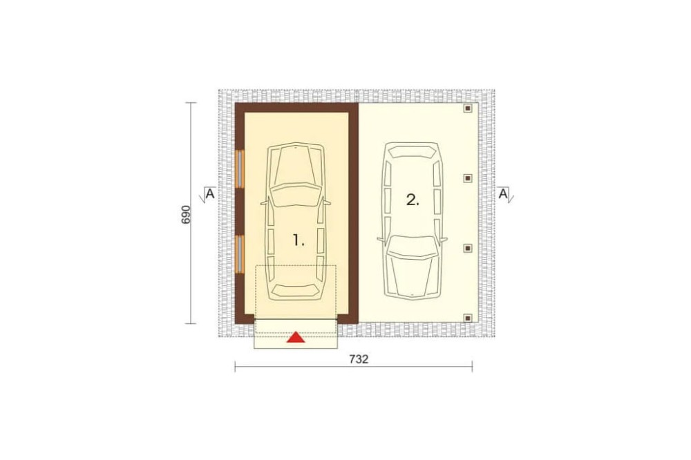 Projekt garażu jednostanowiskowego LZG-45, parterowy, bez podpiwniczenia, bez poddasza - rzut parteru