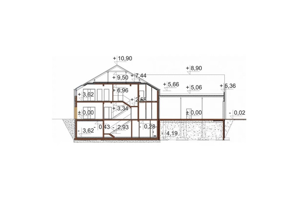 Projekt budynku K-153 - przekrój B-B