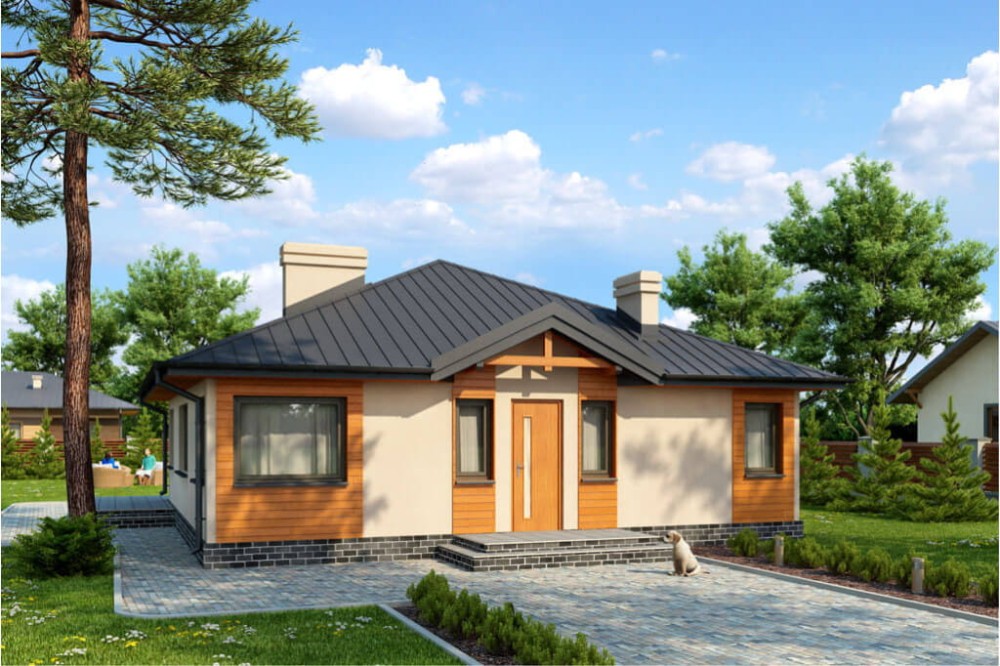 Projekt domu Drohobycz tech. DM-6322 tech., parterowy, jednorodzinny, tradycyjny, bez podpiwniczenia i bez garażu - kolorystyka wersja 2