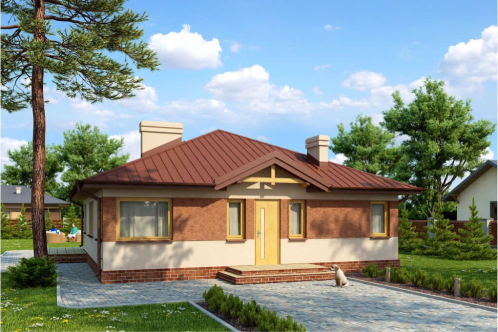 Projekt domu Drohobycz tech. DM-6322 tech., parterowy, jednorodzinny, tradycyjny, bez podpiwniczenia i bez garażu - kolorystyka wersja 4
