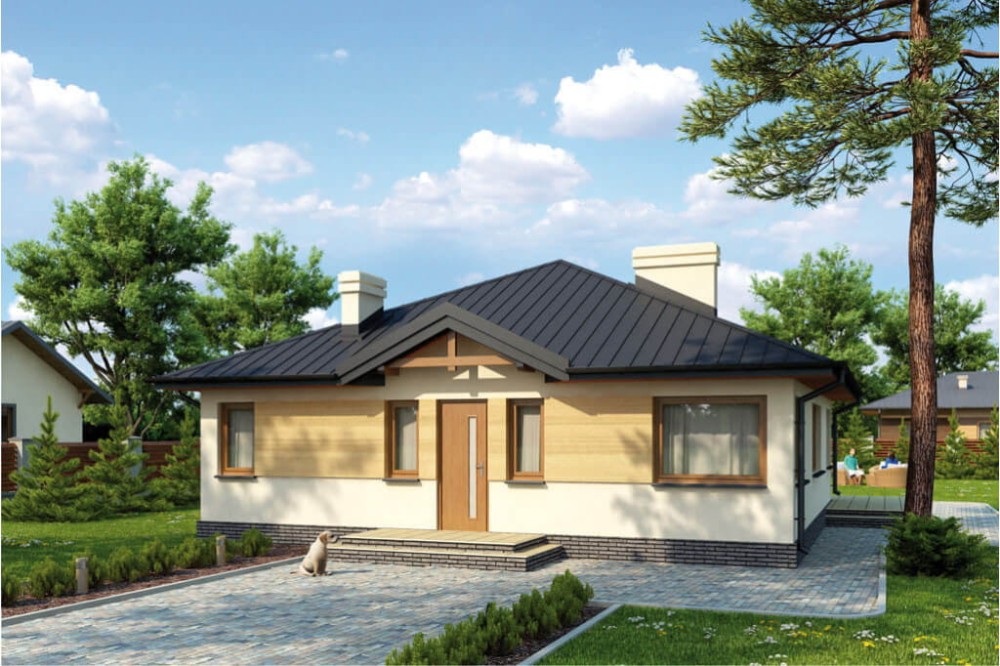 Projekt domu Drohobycz 2 tech. L-6322 tech., parterowy, jednorodzinny, tradycyjny, bez podpiwniczenia i bez garażu - kolorystyka wersja 1