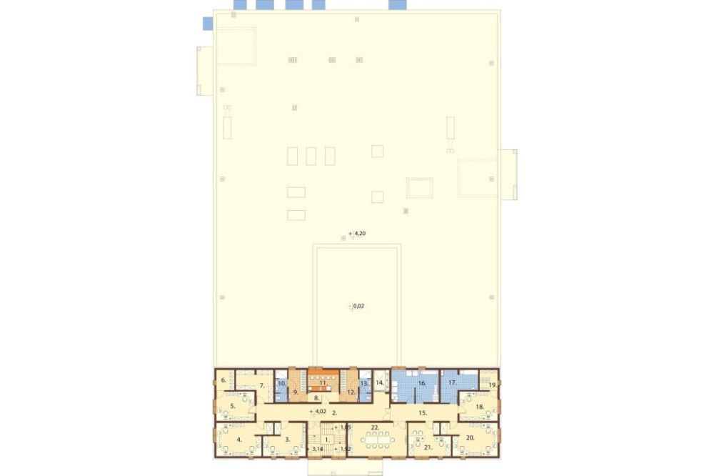 Projekt ośrodka rehabilitacyjnego z częścią hotelową LK-155, dwukondygnacyjny, niepodpiwniczony, bez garażu - rzut piętra
