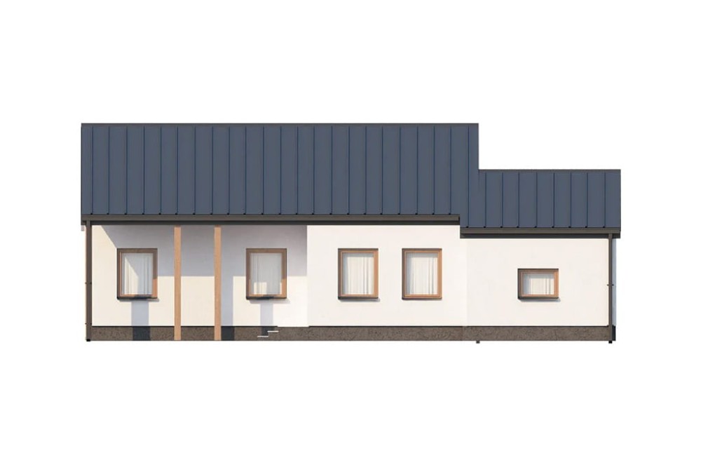 Projekt domu Słowicze N DM-5538 N, parterowy z poddaszem mieszkalnym, bez podpiwniczenia  - elewacja ogrodowa