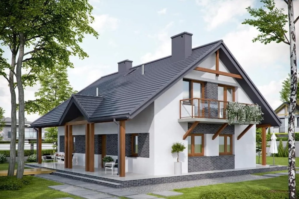Projekt domu Żagwinów tech. DM-6602 tech., parterowy z poddaszem użytkowym, jednorodzinny, tradycyjny, bez garażu, bez podpiwniczenia-kolorystyka wersja  3