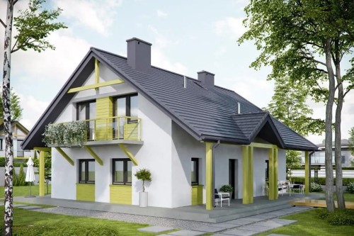 Projekt domu Żagwinów 2 tech. L-6602 tech., parterowy z poddaszem użytkowym, jednorodzinny, tradycyjny, bez garażu, bez podpiwniczenia-kolorystyka wersja 1