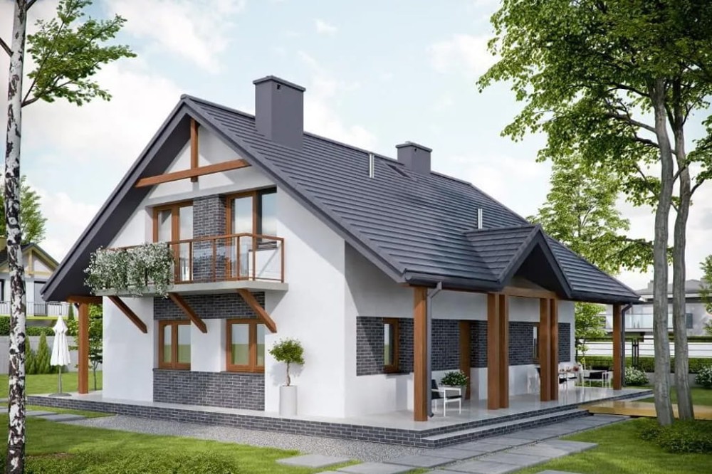 Projekt domu Żagwinów 2 tech. L-6602 tech., parterowy z poddaszem użytkowym, jednorodzinny, tradycyjny, bez garażu, bez podpiwniczenia-kolorystyka wersja 3