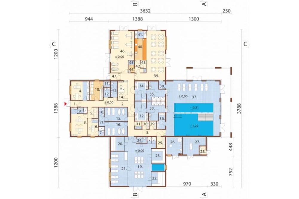 Projekt budynku LK-168 - rzut parteru