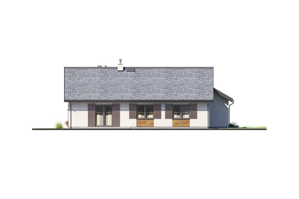 Projekt domu Tiamona DM-6682,parterowy, jednorodzinny, tradycyjny, z garażem dwustanowiskowym, bez podpiwniczenia - elewacja ogrodowa
