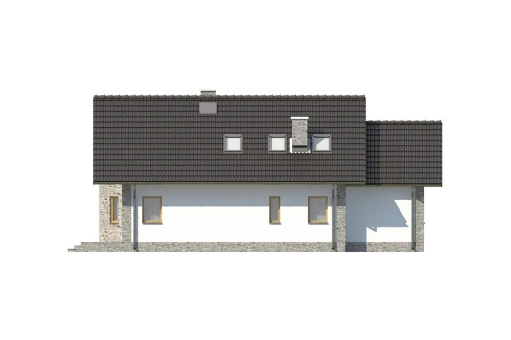 Projekt domu Pamięcin L-6168, parterowy z poddaszem użytkowym, jednorodzinny, bez podpiwniczenia, z garażem- elewacja ogrodowa