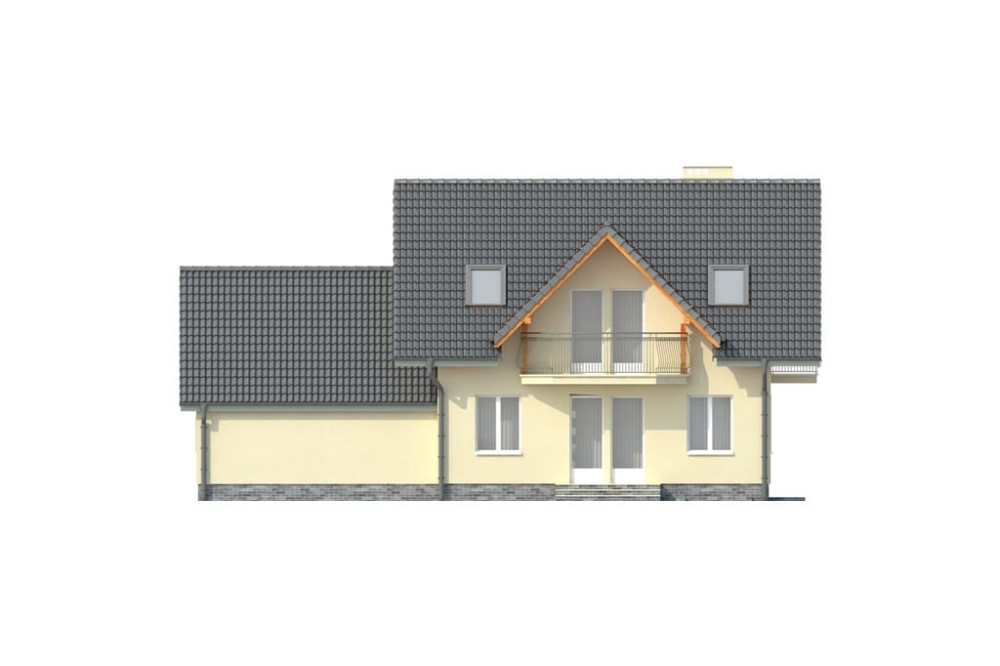 Projekt domu Turowice G DM-6190 G, parterowy, z poddaszem użytkowym, jednorodzinny, tradycyjny, z garażem dwustanowiskowym, z podpiwniczeniem- elewacja ogrodowa