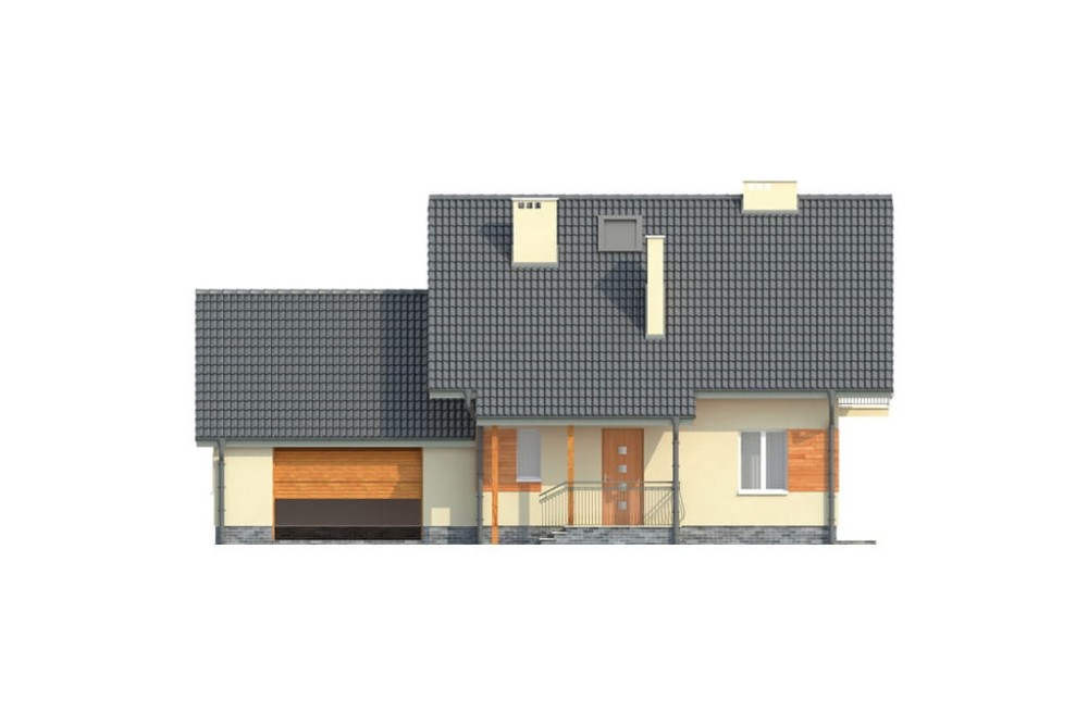 Projekt domu Sosnowa G L-6190 G, parterowy, z poddaszem użytkowym, jednorodzinny, tradycyjny, z garażem dwustanowiskowym, z podpiwniczeniem- elewacja frontowa