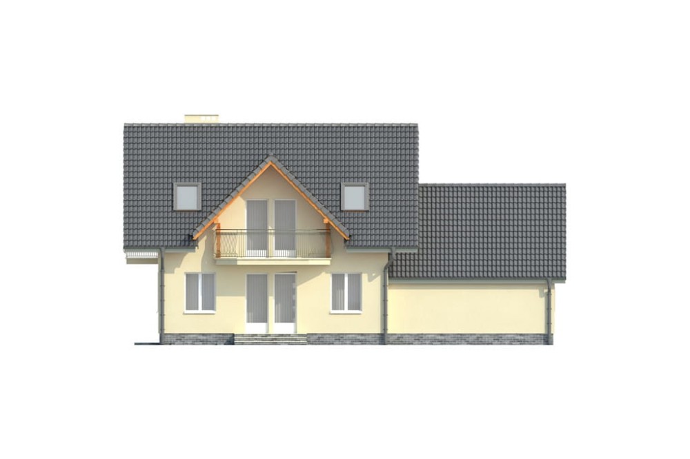 Projekt domu Sosnowa G L-6190 G, parterowy, z poddaszem użytkowym, jednorodzinny, tradycyjny, z garażem dwustanowiskowym, z podpiwniczeniem- elewacja ogrodowa