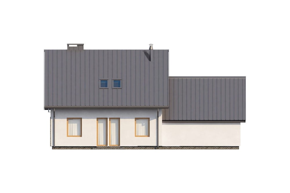 Projekt domu Rudnica 2 L-6518, parterowy z poddaszem użytkowym, jednorodzinny, tradycyjny, z garażem dwustanowiskowym, bez podpiwniczenia -elewacja ogrodowa