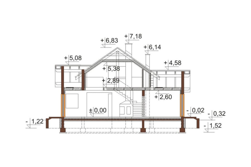 Projekt budynku DM-6538 - przekrój A-A