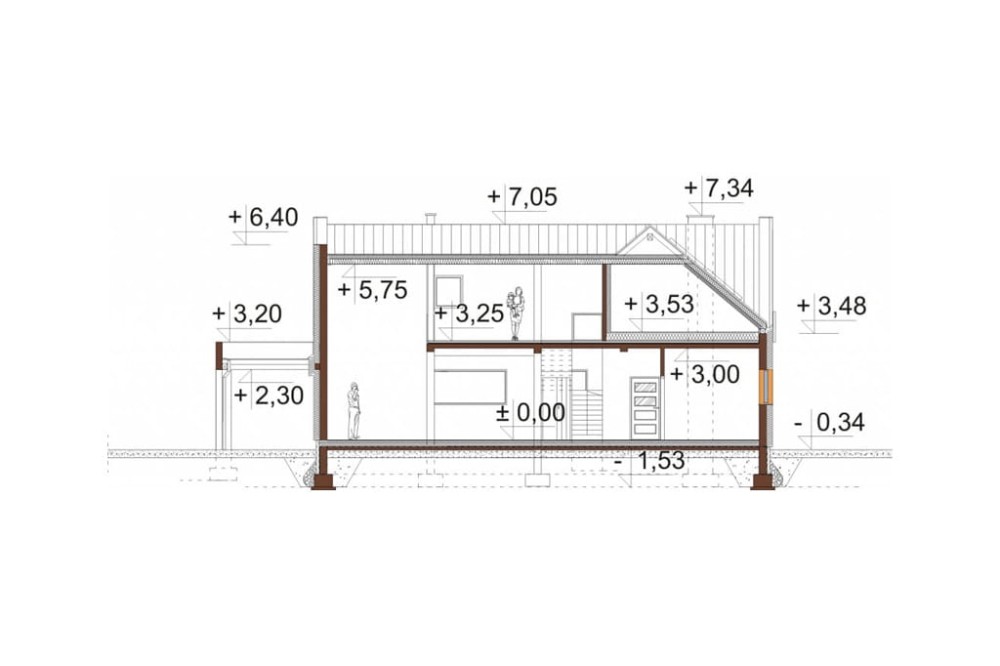 Projekt budynku DM-6528 - przekrój A-A