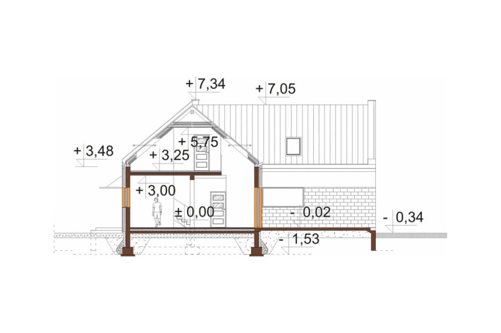 Projekt budynku DM-6528 - przekrój B-B