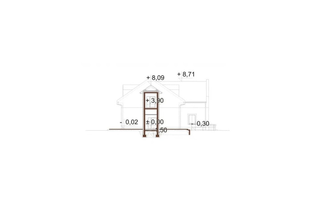 Projekt domu opieki dla osób starszych K-143, budynek dwukondygnacyjny, bez podpiwniczenia  - przekrój E-E